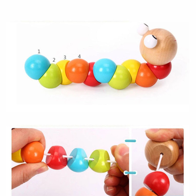 Neue Regenbogen-Wurm-Torsions-Marionetten-Erkennen-Spaß-pädagogische Spielwaren-veränderbare Form-Holzklotz-Kinderbuntes Caterpillar-Ba