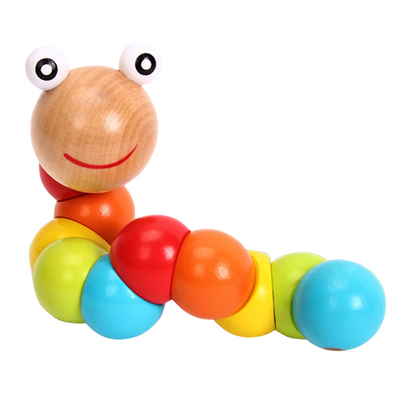 Neue Regenbogen-Wurm-Torsions-Marionetten-Erkennen-Spaß-pädagogische Spielwaren-veränderbare Form-Holzklotz-Kinderbuntes Caterpillar-Ba