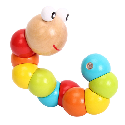 Neue Regenbogen-Wurm-Torsions-Marionetten-Erkennen-Spaß-pädagogische Spielwaren-veränderbare Form-Holzklotz-Kinderbuntes Caterpillar-Ba
