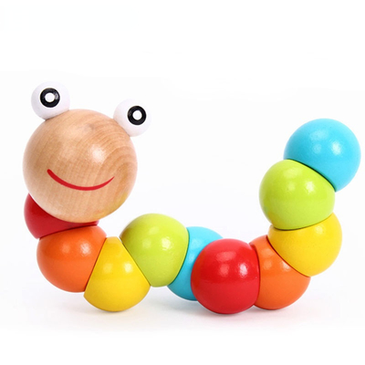 Neue Regenbogen-Wurm-Torsions-Marionetten-Erkennen-Spaß-pädagogische Spielwaren-veränderbare Form-Holzklotz-Kinderbuntes Caterpillar-Ba