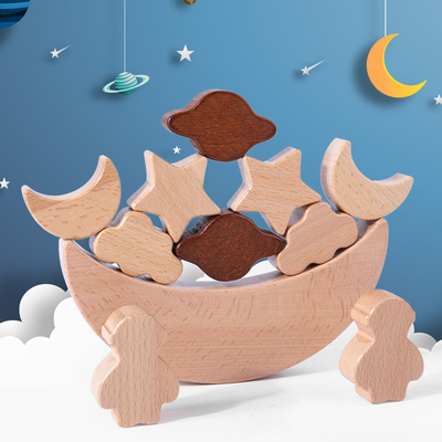Die Spielwaren-Holzklotz-Stern-Mond Montessori-Kinder stapelte pädagogischer Block-hölzernen Toy Diy Baby Balance Training-Betrug