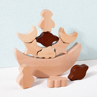 Die Spielwaren-Holzklotz-Stern-Mond Montessori-Kinder stapelte pädagogischer Block-hölzernen Toy Diy Baby Balance Training-Betrug