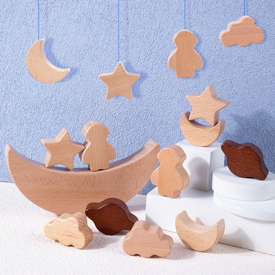 Die Spielwaren-Holzklotz-Stern-Mond Montessori-Kinder stapelte pädagogischer Block-hölzernen Toy Diy Baby Balance Training-Betrug