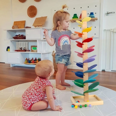 Montessori pädagogischer Toy Blocks Wooden Music Tree mit Marmorball-Laufbahn-Spiel-Baby-Kinderkinderintelligenz-Holz