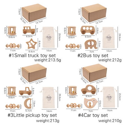 4 PC/Satz-Baby spielt musikalisches neugeborenes Geschenk natürliches hölzernes Geklapper Teether