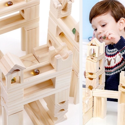 hölzernes Marmorversammlungbaustein der bahn-60pcs Ball-Puzzlespiel-Kinderpädagogisches Spielwaren-Kindergeschenk