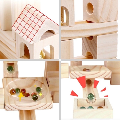 hölzernes Marmorversammlungbaustein der bahn-60pcs Ball-Puzzlespiel-Kinderpädagogisches Spielwaren-Kindergeschenk