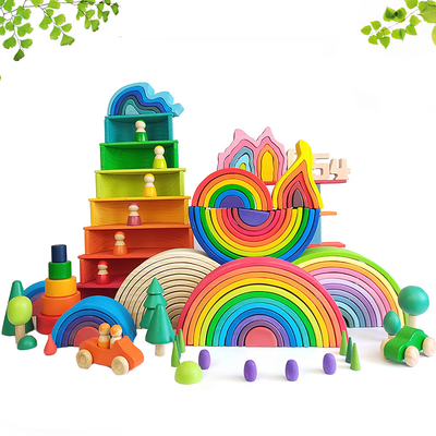 Spielwaren-Regenbogenbaustein DIY 3D hölzernes großes für Kinderkinder