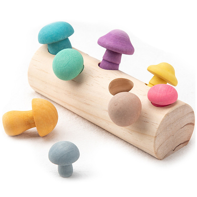 Kinderhölzerner Pilz, der Spielwaren-Regenbogen-Blöcke DIY 3D auswählt