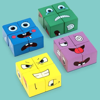 Neues Montessori-Ausdruck-Puzzlespiel-Gesichts-Änderungs-WürfelBaustein Spielwaren-frühes lernendes pädagogisches Match-Spielzeug für Kinder