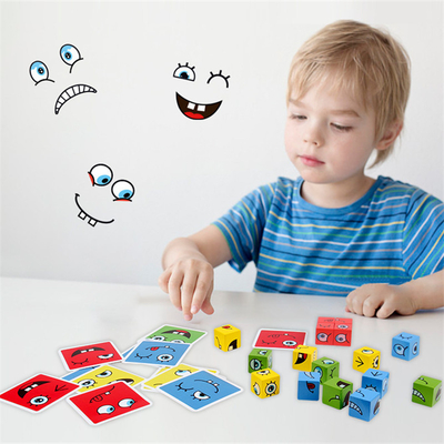 Neues Montessori-Ausdruck-Puzzlespiel-Gesichts-Änderungs-WürfelBaustein Spielwaren-frühes lernendes pädagogisches Match-Spielzeug für Kinder