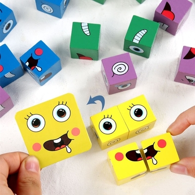 Neues Montessori-Ausdruck-Puzzlespiel-Gesichts-Änderungs-WürfelBaustein Spielwaren-frühes lernendes pädagogisches Match-Spielzeug für Kinder