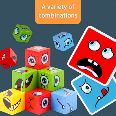 Neues Montessori-Ausdruck-Puzzlespiel-Gesichts-Änderungs-WürfelBaustein Spielwaren-frühes lernendes pädagogisches Match-Spielzeug für Kinder