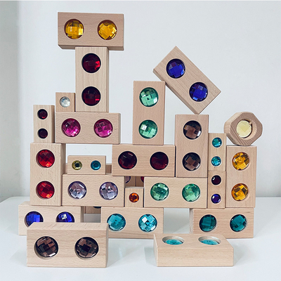 Große Farbstraße hölzerner Gem Blocks Kids Transparent Windows blockiert Ziegelstein-das Acrylwürfel-Block-Baby des Spiel-X, das T stapelt