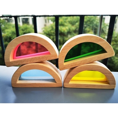 Hölzernes Toy Sensory Rainbow Mirror Blocks Vollgummi-Holz Kind- Montessori, das Acryl-Buliding-Stapler pädagogisch stapelt