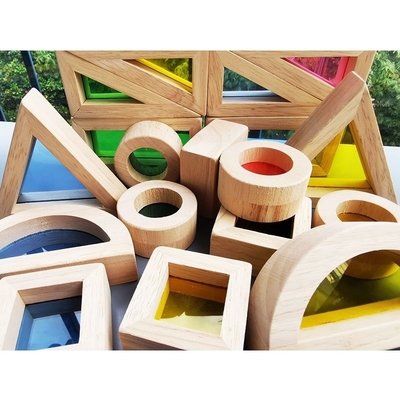Hölzernes Toy Sensory Rainbow Mirror Blocks Vollgummi-Holz Kind- Montessori, das Acryl-Buliding-Stapler pädagogisch stapelt