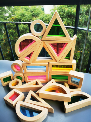 Hölzernes Toy Sensory Rainbow Mirror Blocks Vollgummi-Holz Kind- Montessori, das Acryl-Buliding-Stapler pädagogisch stapelt