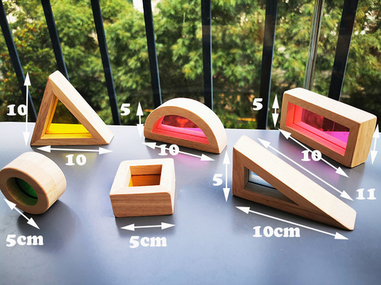 Hölzernes Toy Sensory Rainbow Mirror Blocks Vollgummi-Holz Kind- Montessori, das Acryl-Buliding-Stapler pädagogisch stapelt