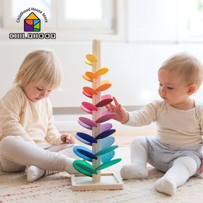 Montessori-Baby-hölzernes Blumenblatt-Baumbaustein Toy Childrens Regenbogen-Ball-Ball-Laufbahn-pädagogisches Spielzeug für Kindgi