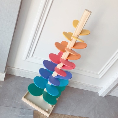Montessori-Baby-hölzernes Blumenblatt-Baumbaustein Toy Childrens Regenbogen-Ball-Ball-Laufbahn-pädagogisches Spielzeug für Kindgi