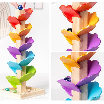 Montessori-Baby-hölzernes Blumenblatt-Baumbaustein Toy Childrens Regenbogen-Ball-Ball-Laufbahn-pädagogisches Spielzeug für Kindgi