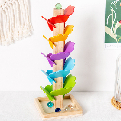 Montessori-Baby-hölzernes Blumenblatt-Baumbaustein Toy Childrens Regenbogen-Ball-Ball-Laufbahn-pädagogisches Spielzeug für Kindgi