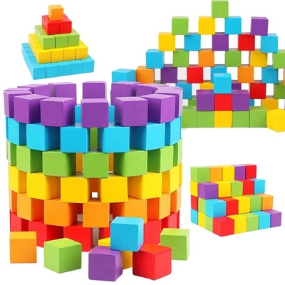 Bunte hölzerne Würfel-Bausteine Toy Baby Color und geometrische Form-hölzerne pädagogische Spielwaren für Chil