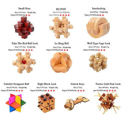 Hölzernes Kong Ming Puzzles Set Luban Lock IQ-Rätselspiel für erwachsenes Niveau-Grad-Spiel-Spielzeug Kinderzeit-Mörder-Brain Teasers 3