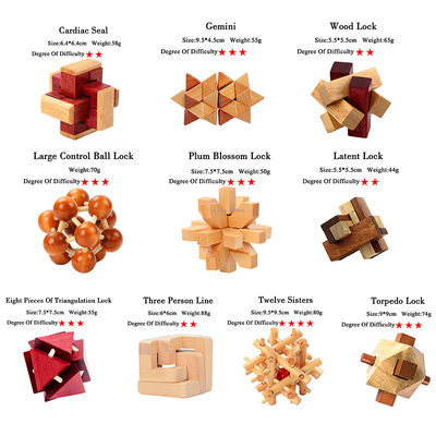 Hölzernes Kong Ming Puzzles Set Luban Lock IQ-Rätselspiel für erwachsenes Niveau-Grad-Spiel-Spielzeug Kinderzeit-Mörder-Brain Teasers 3