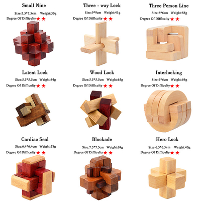 Hölzernes Kong Ming Puzzles Set Luban Lock IQ-Rätselspiel für erwachsenes Niveau-Grad-Spiel-Spielzeug Kinderzeit-Mörder-Brain Teasers 3