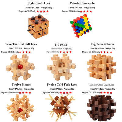 Hölzernes Kong Ming Puzzles Set Luban Lock IQ-Rätselspiel für erwachsenes Niveau-Grad-Spiel-Spielzeug Kinderzeit-Mörder-Brain Teasers 3