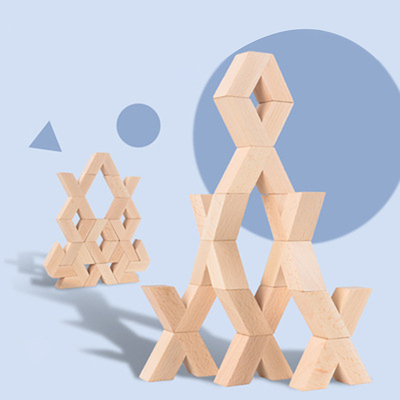 V-Form 16pcs hölzerne Montessori pädagogische stapelnde Blöcke natürliches großes hölzernes 3D Baustein-Spielwaren-Baby Unpaint zu