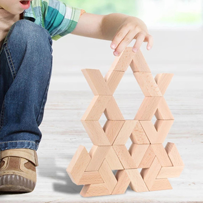 V-Form 16pcs hölzerne Montessori pädagogische stapelnde Blöcke natürliches großes hölzernes 3D Baustein-Spielwaren-Baby Unpaint zu