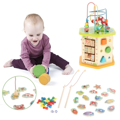 Großer hölzerner Tätigkeits-Würfel Montessori für neues Jahr-Kinderbaby-Kind