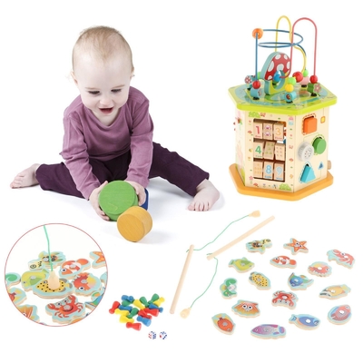 Großer hölzerner Tätigkeits-Würfel Montessori für neues Jahr-Kinderbaby-Kind