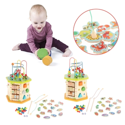 Großer hölzerner Tätigkeits-Würfel Montessori für neues Jahr-Kinderbaby-Kind
