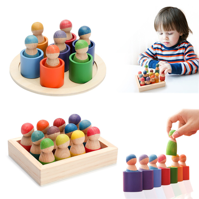 Pädagogischer hölzerner Regenbogen-Block Montessori, der Spiel-Puzzlespiel-Kinder zählt