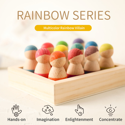 Pädagogischer hölzerner Regenbogen-Block Montessori, der Spiel-Puzzlespiel-Kinder zählt