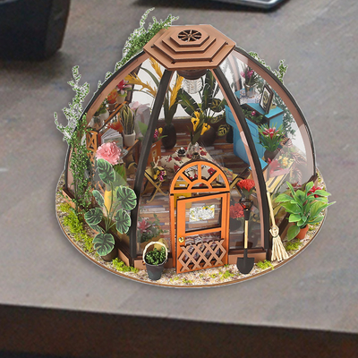 Hölzernes DIY-Miniaturpuppenhaus mit Licht-Batterie des Möbel-Gartenarbeit-Werkzeug-LED