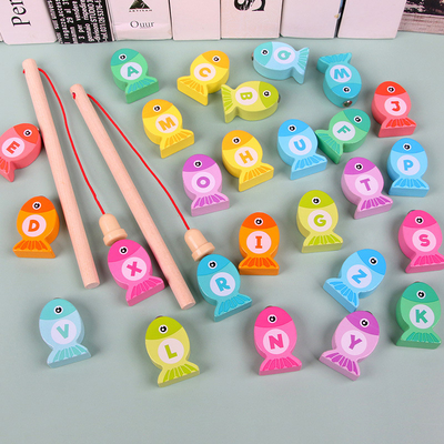 Spiel-hölzerne alphanumerische Spielwaren für Kinder Montessori früh fischen pädagogisch