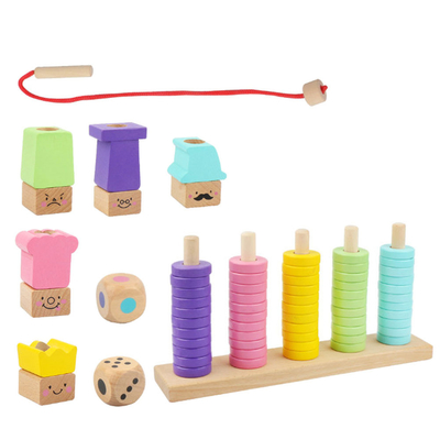 1 Satz-hölzerne Stapel-Kreis-Spiel-Puzzlespiel-Kinderwechselwirkendes Spielzeug
