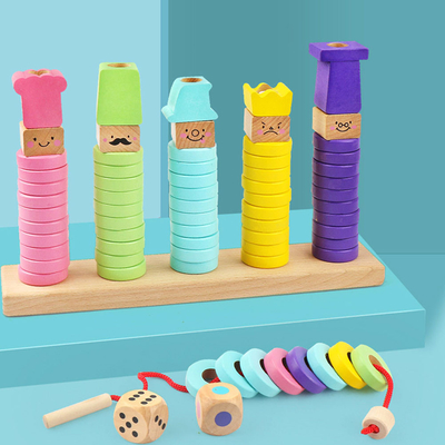 1 Satz-hölzerne Stapel-Kreis-Spiel-Puzzlespiel-Kinderwechselwirkendes Spielzeug