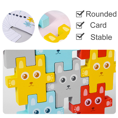 Kind-Montessori-Tier, das balancierende Spiele Block-Spielwaren-Kaninchen Jenga stapelt