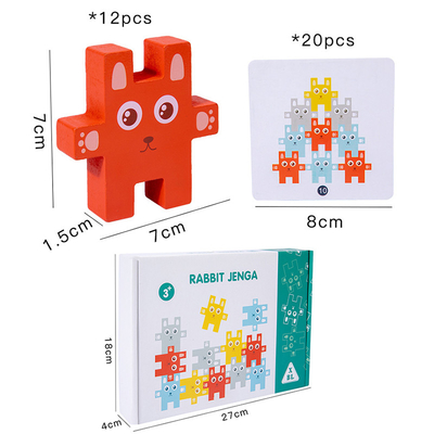Kind-Montessori-Tier, das balancierende Spiele Block-Spielwaren-Kaninchen Jenga stapelt