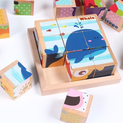 hölzerne pädagogische sechs mit Seiten versehene Würfel der Baustein-3D für Kinder
