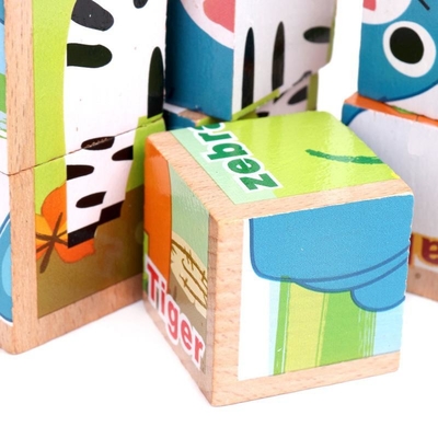 hölzerne pädagogische sechs mit Seiten versehene Würfel der Baustein-3D für Kinder