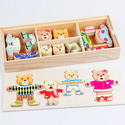 hölzernes Tier72pcs puzzle-Karikatur-Kaninchen-Bärn-Kleid