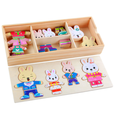 hölzernes Tier72pcs puzzle-Karikatur-Kaninchen-Bärn-Kleid
