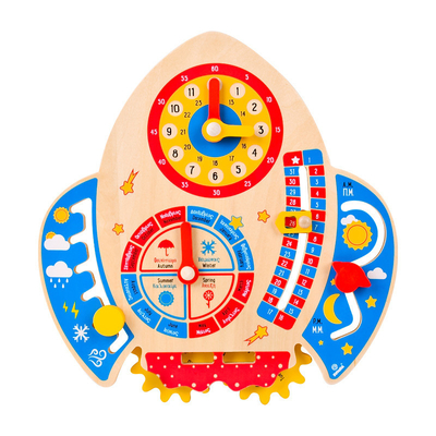 Hölzerne Karikatur-Rocket Clock Calendar Montessori For-Kinder