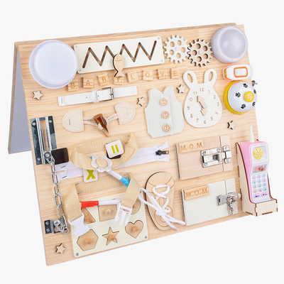 Frühes pädagogisches DIY handgemachtes beschäftigtes Brett-hölzerne Spielwaren Montessori für Kleinkinder